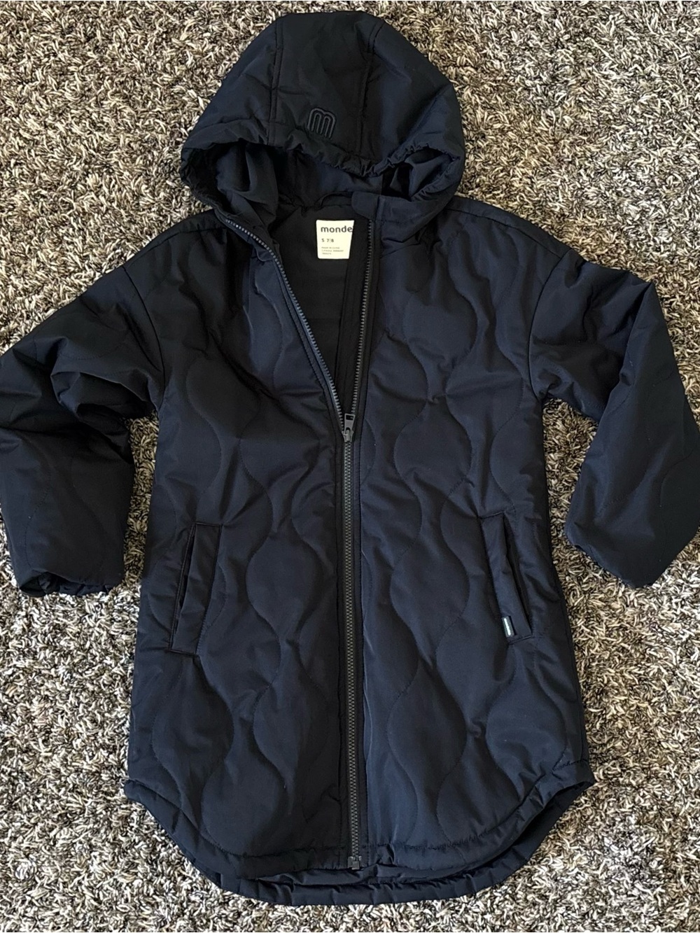 Mondetta Girls Black  Hooded Quilted Coat | Size: 7/8